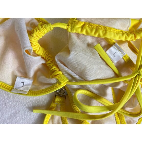 Yellow Bikini Large Blue Rhinestones Gems Sexy‎ Swimsuit Bathing Suit Beach Pool - Picture 6 of 7